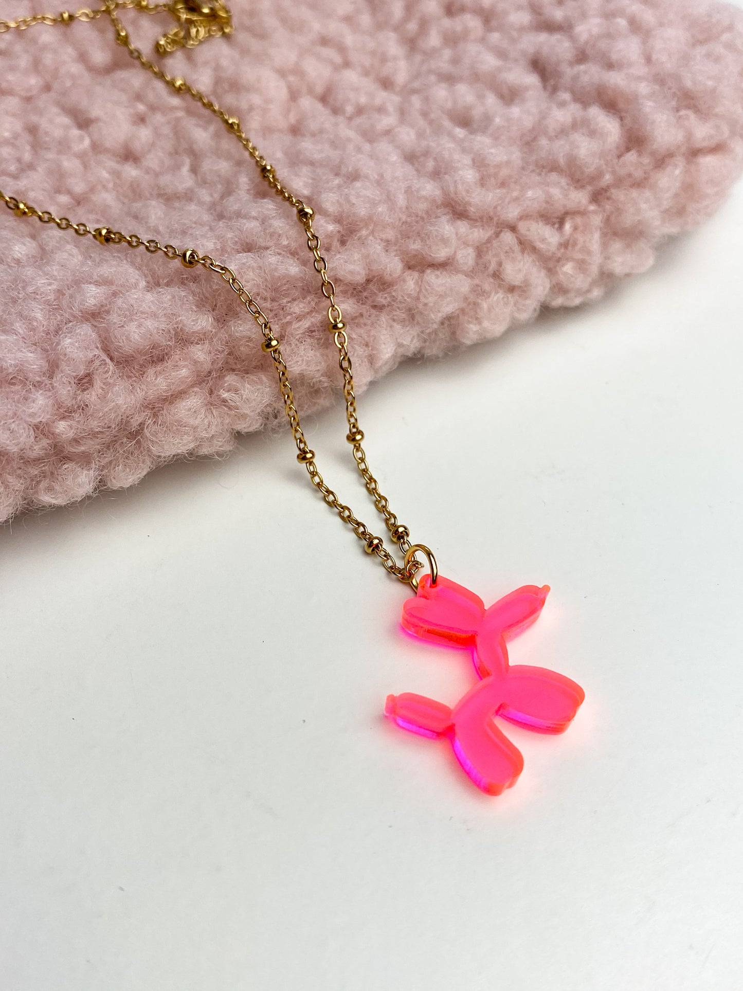 Balloon Dog Necklace (Pink Neon)